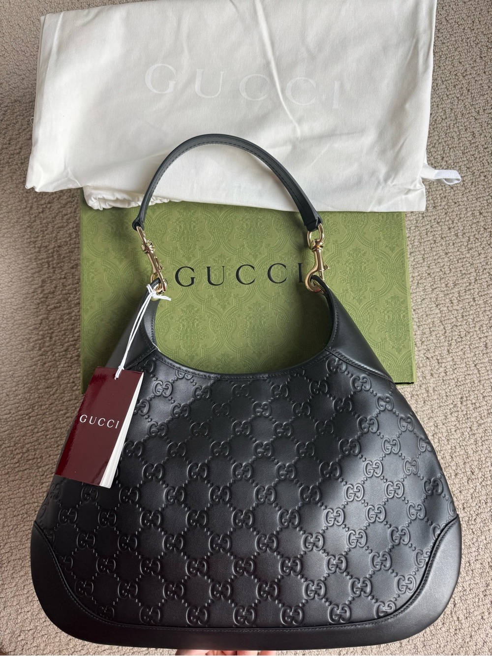 GUCCI Black Guccissima Gucci B Medium
Shoulder Bag BRAND NEW